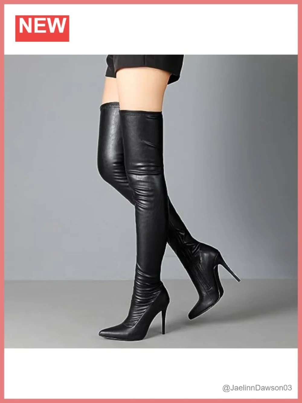 Women's Over the Knee High Heel Boots Stiletto Pointed Toe PU Leather Zip